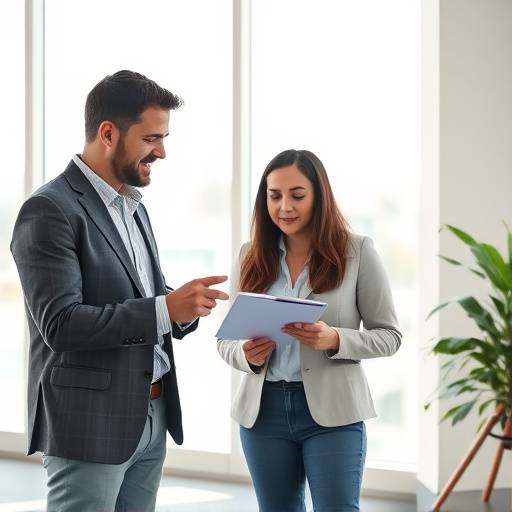 Icona di consulenza: due persone che discutono davanti a un grafico